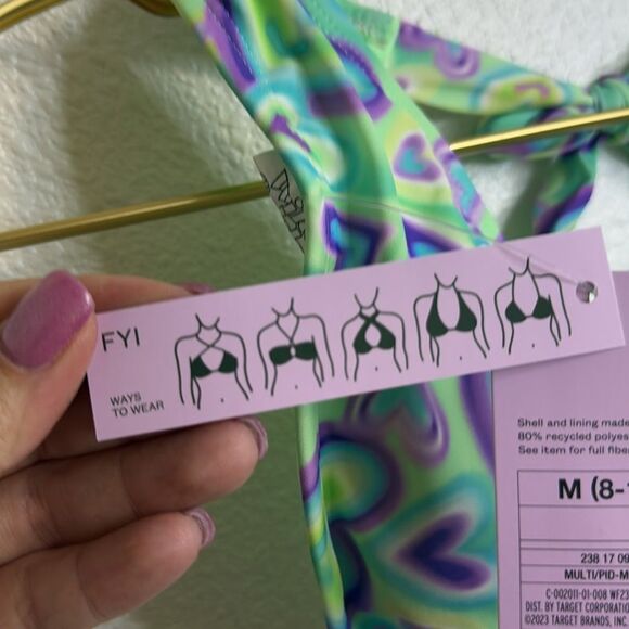 NWT- Wild Fable-Multiway Bikini Top Blue/Green Heart Print- Size Medium (8-10) - Picture 6 of 11